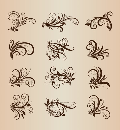 Collection of Vector Vintage Floral Ornament Design Elements