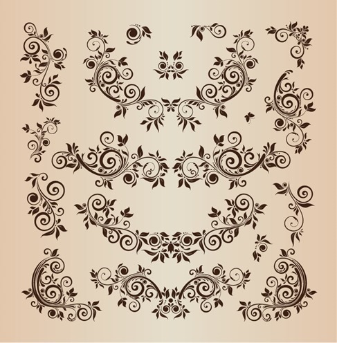 Floral Design Elements Vector Illustration Set