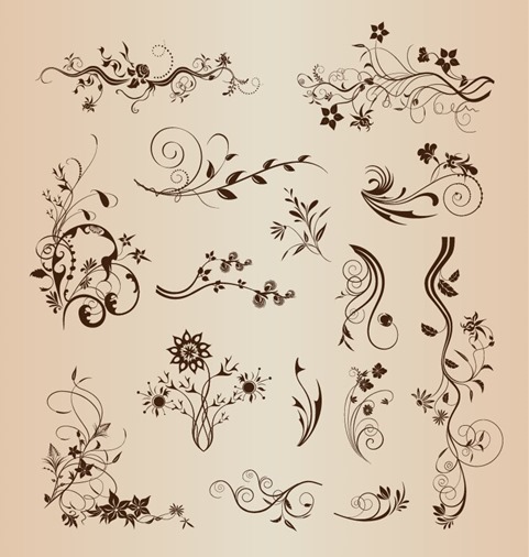 Retro Design Floral Decorative Elements Vector Set