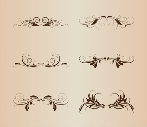 Vintage Floral Design Elements Vector Illustration Set