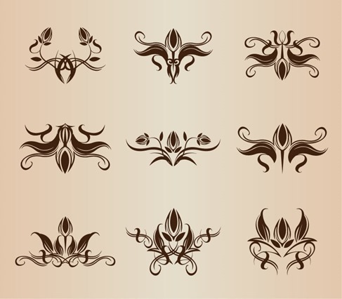 Symmetrical Floral Design Elements Vector Set