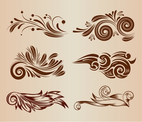 Vintage Swirl Floral Design Elements Vector Illustration Set