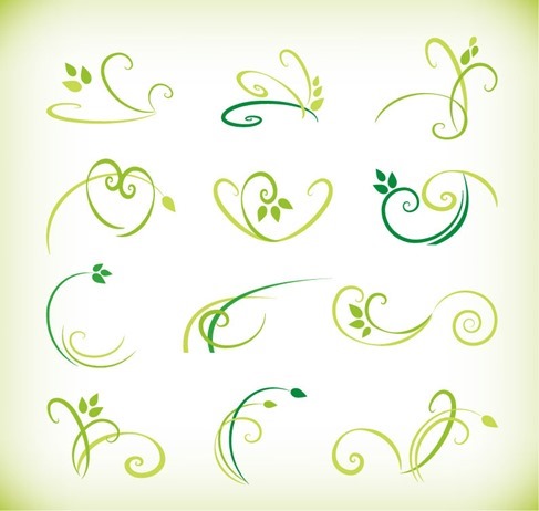 Abstract Green Floral Elements Vector Collection