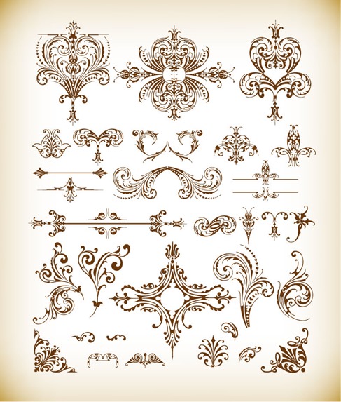 Vector Set of Vintage Floral Elements