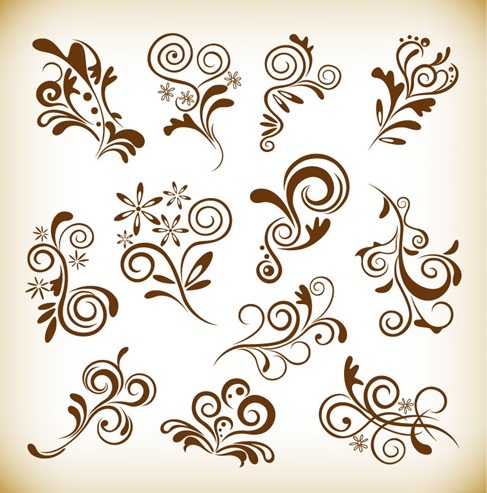 Vintage Abstract Floral Elements Vector Graphics Set