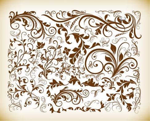 Vintage Design Floral Elements Vector Illustration Set