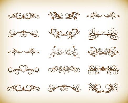 Vintage Symmetrical Floral Element Vector Set