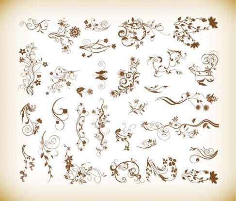 Set of Vector Ornamental Floral Elements for Design