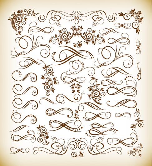 Vintage Calligraphic Design Elements Vector Illustration Set