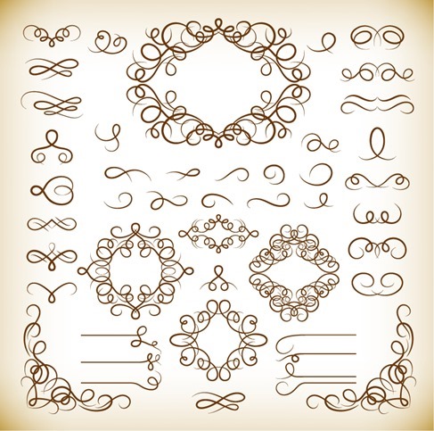 Calligraphic Decorative Elements Vector Graphics Set