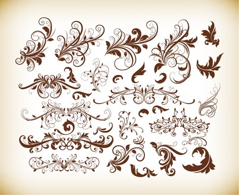 Floral Decorative Ornament Elements Vector Set