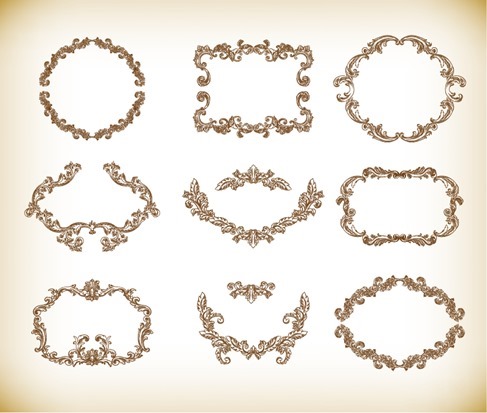 Floral Vintage Frames Vector Graphics Set