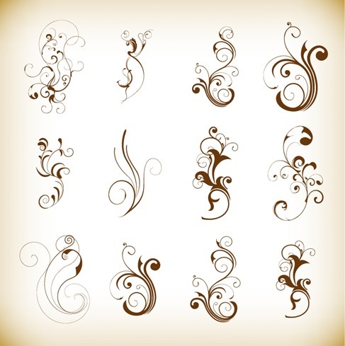 Swirl Floral Decorative Pattern Elements Vector Set