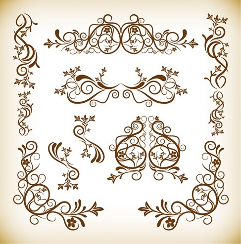 Floral Vintage Elements Vector Graphics Set