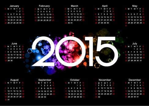 Colorful 2015 Calendar Design on Dark Background