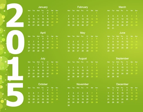 Vector Calendar for 2015 Year with Green Background