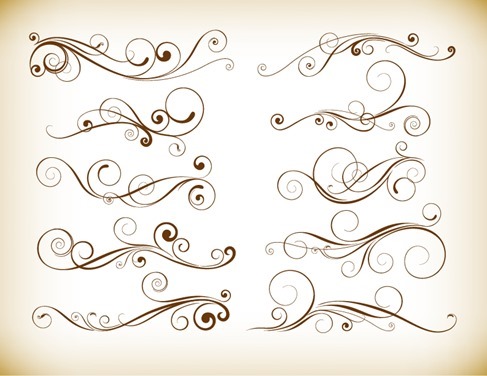 Vector Set of Vintage Flourish Swirl Elements