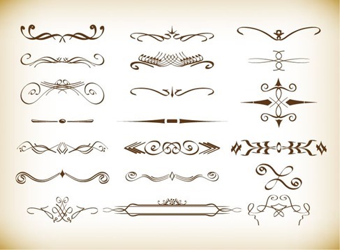 Decorative Vignette Elements Set in Vintage Style Vector Set