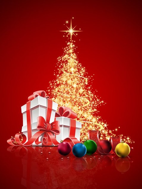 Abstract-Christmas-Tree-with-Gift-Box-and-Ball-Vector-Illustration