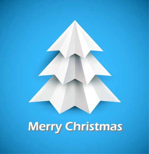 Christmas Tree of White Paper on Blue Background Vector Illustration