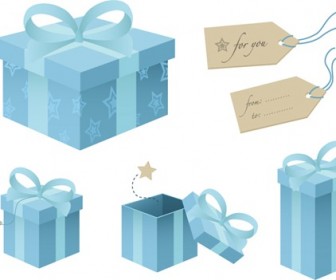 Free Blue Gift Box Vector Material