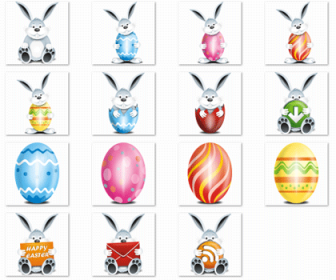 Easter Eggs And Cartoon Rabbits PNG Icon