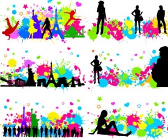 Free City Character with Colorful InkBlot Vector GraphicS