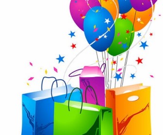 Festive Balloons and Shopping Bags Vector