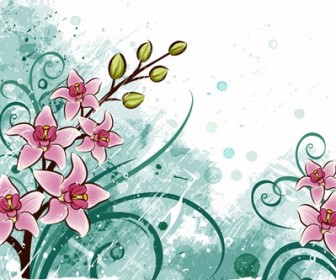 Lily Flowers with Grunge Floral Background