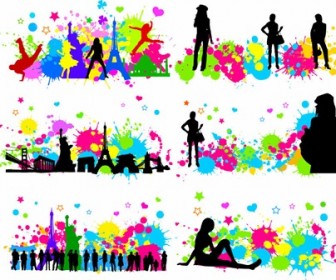 Free Colorful InkBlot of City Silhouette Vector Graphics