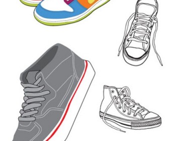 Sports shoes and canvas shoes vector material