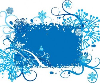 Blue Snowflake and Floral Background Vector Graphic