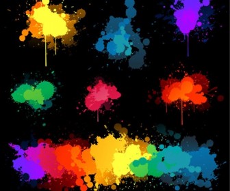 Vector Set Of Colored Blots On The Black Background