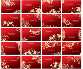 Golden Floral Business Cards Vector Set