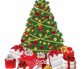 Christmas Tree with Gifts Vector Illustration