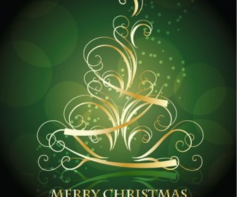 Golden Swirling Christmas Tree with Blackish Green Background