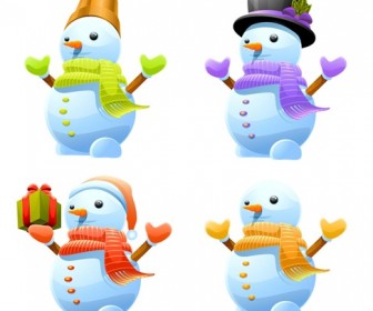 3D Cute Snowman Vector Set