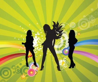 Free Silhouettes of Dancing Girls with Abstract Background Vector Illustration