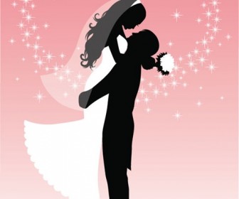 Bride and Groom Silhouette Vector Graphic