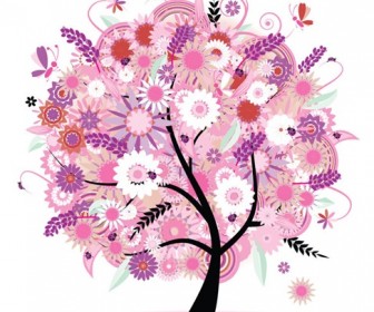 Tree with Flowers Vector Illustration