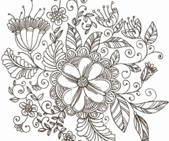 Line Drawing Swirl Flower Pattern Vector Graphic