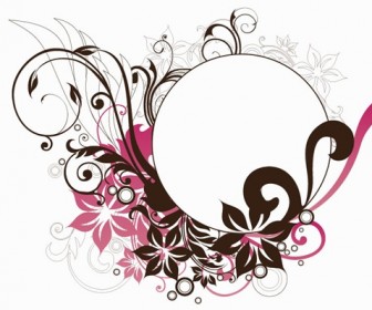 Circle Frame with Floral Decorations Vector Graphic