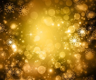 Yellow Glittery Snowflake Winter Background