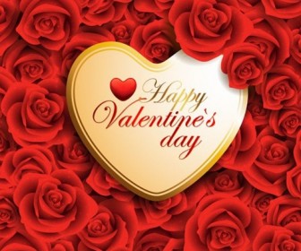 Vector Red Valentine Heart On Roses Background