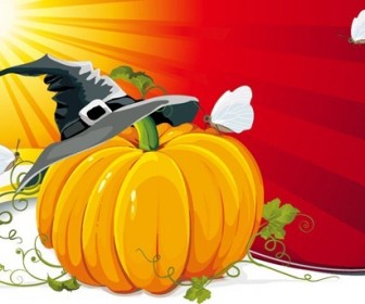 Halloween Pumpkin with Ray Background Vector Illustration