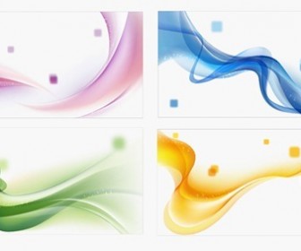 4 Colors Abstract Waves Background Vector Set