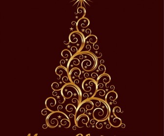 Abstract Floral Swirl Christmas Tree Vector Graphic