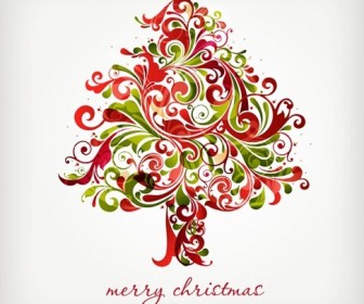 Floral Swirls Tree for Christmas Vector Graphic