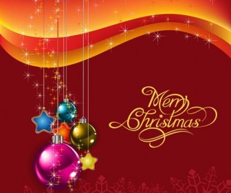 Red Christmas Background with Christmas Balls Vector Illustration