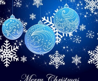 Snowflake Background and Blue Christmas Balls